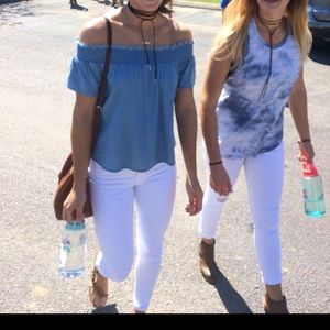 Denim off the shoulder shirt